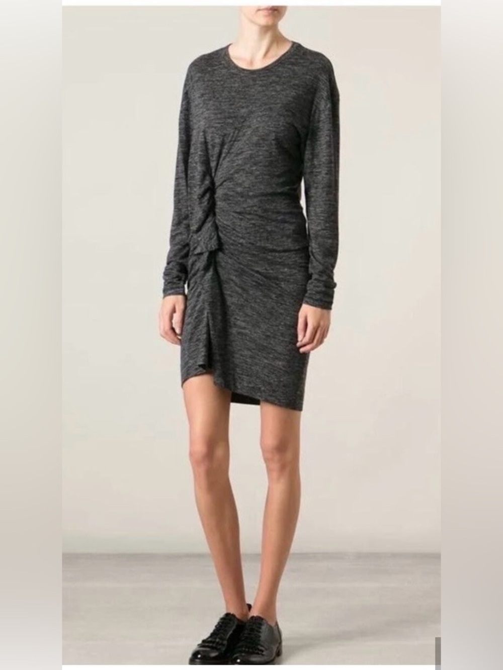Isabel Marant Charcoal Gray Long-Sleeve Ruched Knit Dress